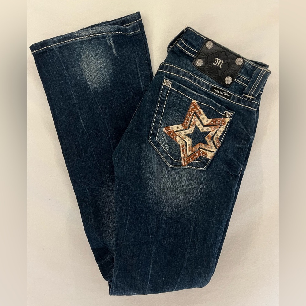 Miss Me Women’s Cow Print Star Pockets Boot Cut Size 27 Y2K JW6043B